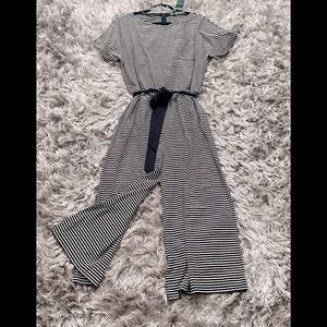 Striped jumpsuit, ankle crop.